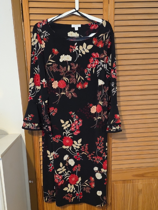 Charter Club Dresses & Skirts - Charter Club Black Long-Sleeve Floral Dress - Red & Cream Flowers